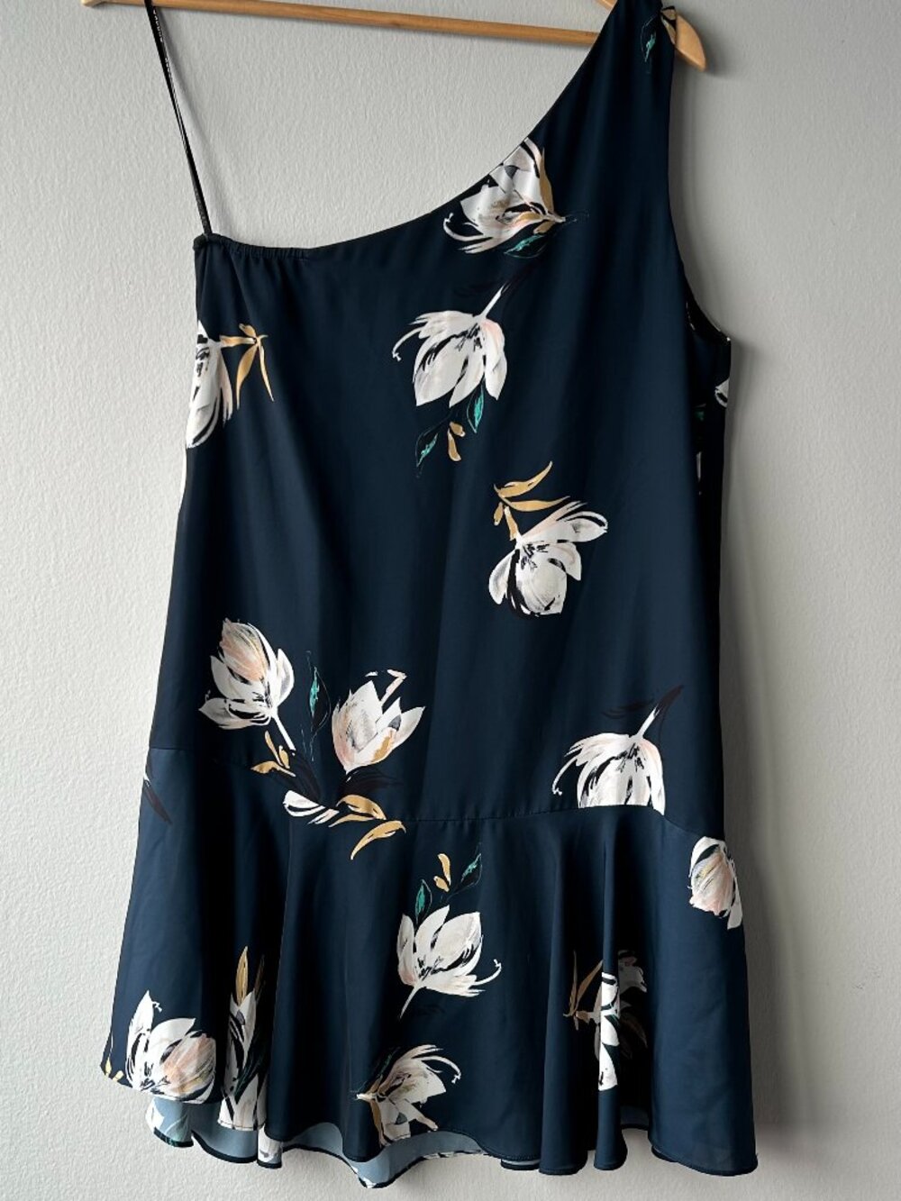 Amanda Uprichard One Shoulder Floral Mini Dress Navy Blue Size M - Picture 2 of 8